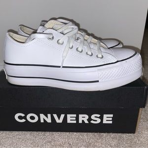 Leather white platform converse